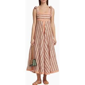 Hannah Artwear Serena Striped Midi Dress Womens 3 / L Linen Blush Chevron Print